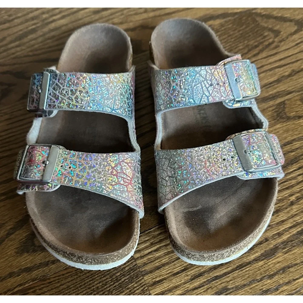 Birkenstock Arizona Kids Glitter Vegan Slide Sandal White EU 34 US 3-3.5